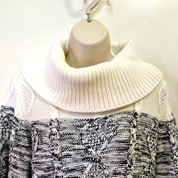 Studio One New York Black & White Cowl Neck Cable Knit Sweater Dress, Medium - Picture 5 of 16